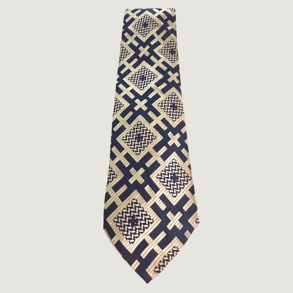 60s -70s Beau Brummell Mr Wonderful Tie Navy Groovy Geometric Op Art Retro
